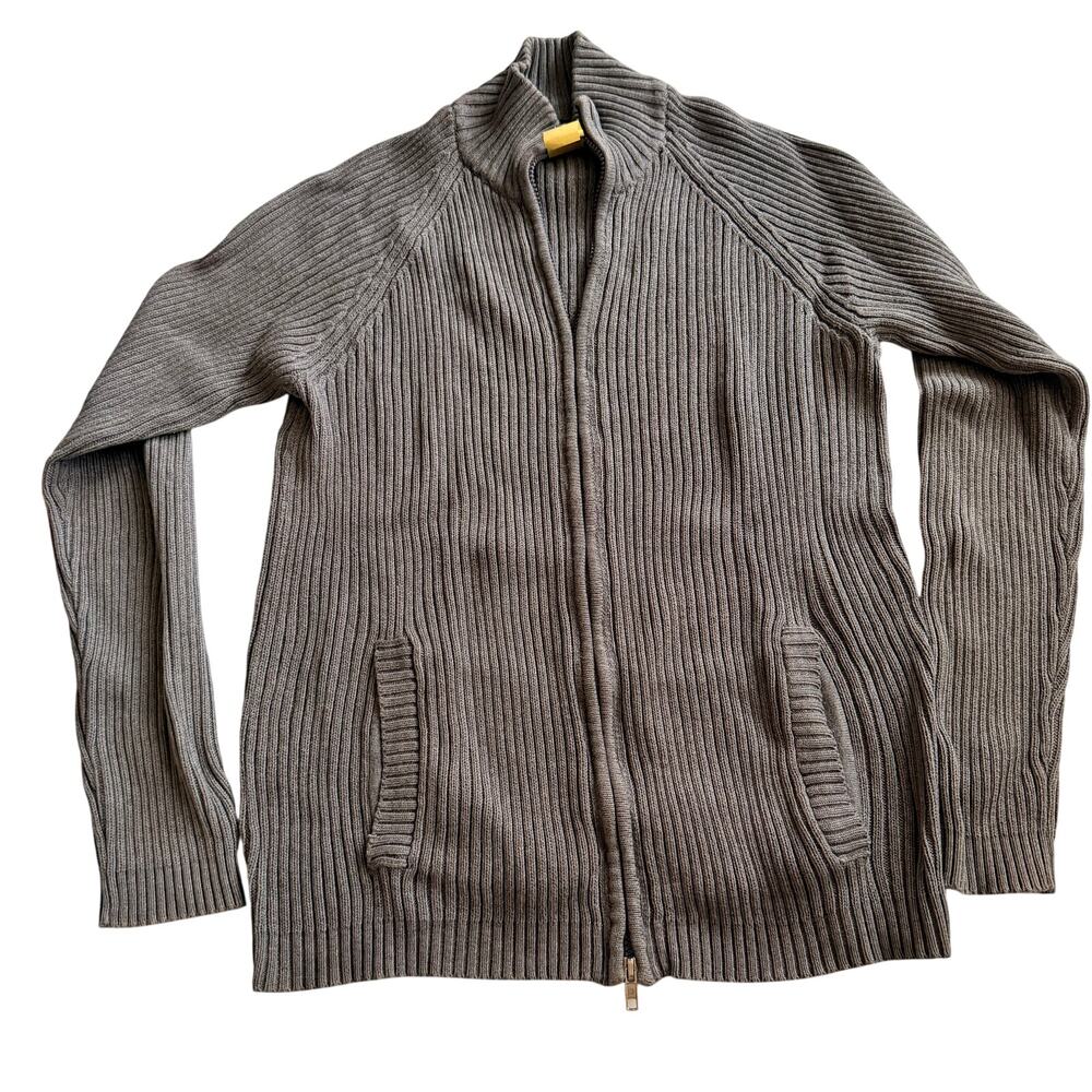 American Rag Grey Ribbed Zip Front Cardigan - Women's Large